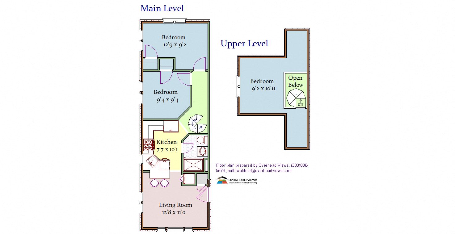 Floor plan for 3 beds, 1 bath, 770 sqft